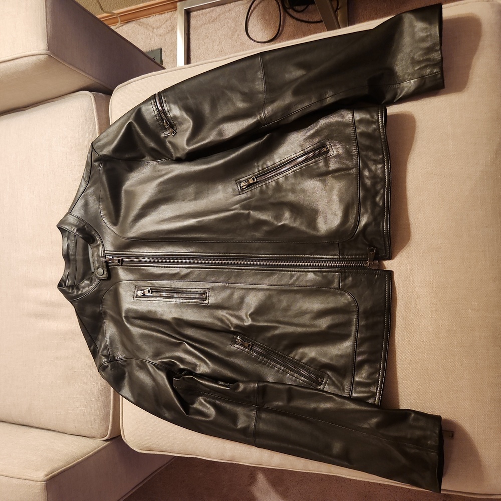 John Varvatos Black Leather Motorcycle Jacket